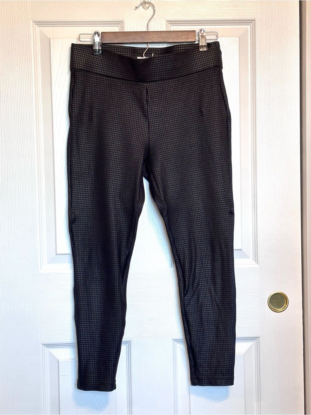 Loft Stretch Check Pattern Black Stretch Ponte Leggings Pants Women's M Petite